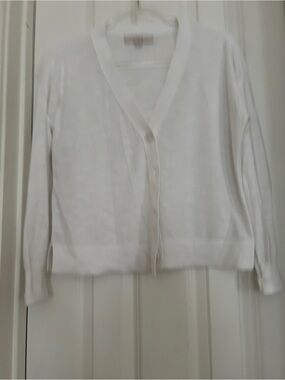 LOFT White V-Neck Button Cardigan
